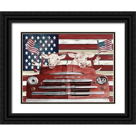 Jacobs, Cindy 32x25 Black Ornate Wood Framed with Double Matting Museum Art Print Titled - Patriotic Cows