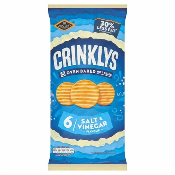 Jacobs Crinklys Salt & Vinegar 30% Less Fat Baked Snacks Multipack 6 x 23g, British Import (Pack of 3)