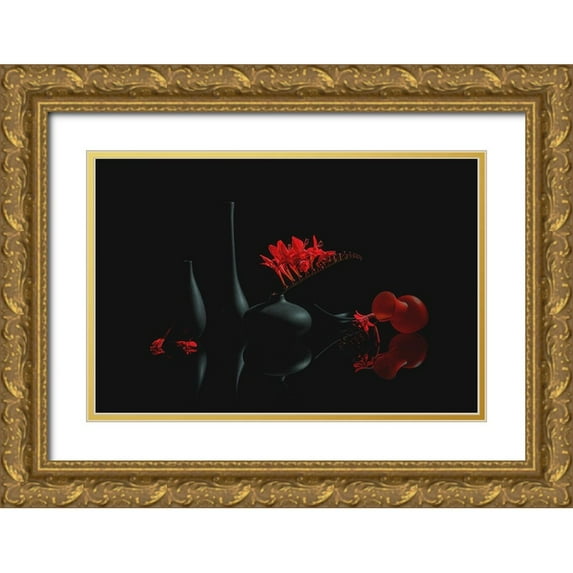 Jacobs, Lydia 14x11 Gold Ornate Wood Framed with Double Matting Museum Art Print Titled - Red Charming Flower