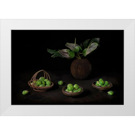 Jacobs, Lydia 32x23 White Modern Wood Framed Museum Art Print Titled - Still Life With Brussel Sprouts