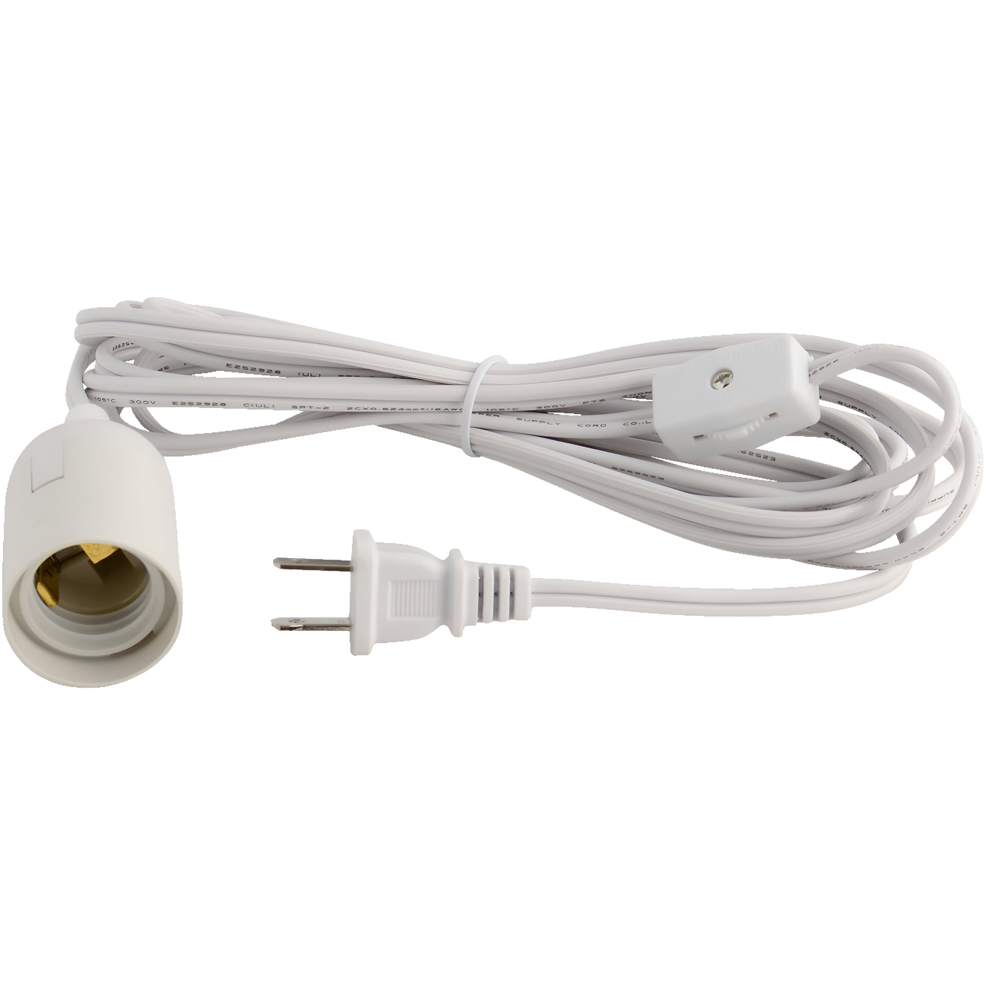 ABI E26 Light Bulb Socket to 2-Prong US AC Power Cord Adapter with On/Off Switch, 12 FT Cable (6-Pack)