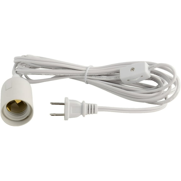 ABI E26 Light Bulb Socket to 2-Prong US AC Power Cord Adapter with On/Off Switch, 12 FT Cable (6-Pack)