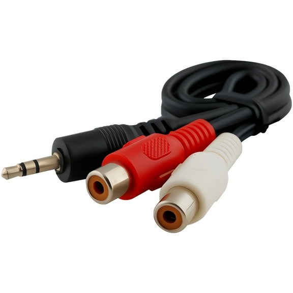JacobsParts Aux Audio 3.5mm 1/8" Male Plug to 2 RCA Phono Female Jack Stereo Cable (5-Pack)