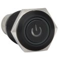 thumbnail image 1 of JacobsParts Latching Maintained Pushbutton ON/OFF Switch Black Metal with White Power Symbol LED Suitable for 5/8" (16mm) Diameter Panel Cutout Hole, 1 of 5