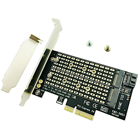 JacobsParts M.2 to PCIe NVMe and SATA SSD Dual M Key and/or B Key Adapter Card 2242 2260 2280 M2 Drive to Desktop PCI Express x4 x8 x16 Slot, Includes Brackets