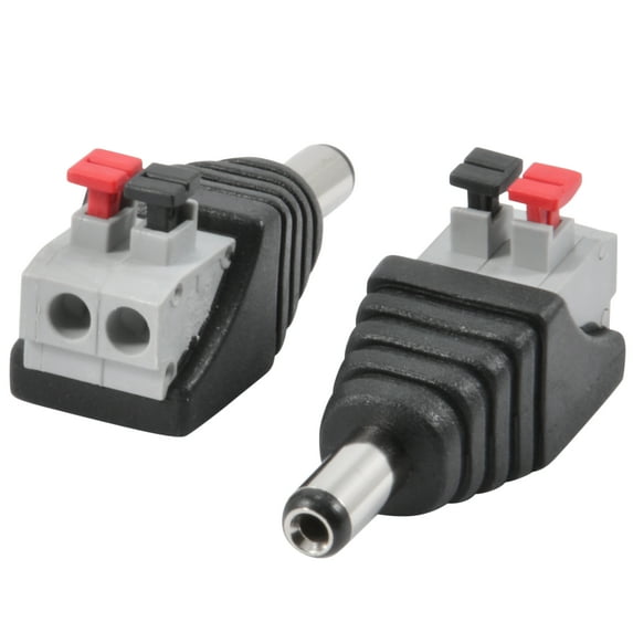 JacobsParts Male DC Barrel Power Plug Screwless Quick Wire Connector 5.5mm x 2.1mm for 12V/24V LED Strip and Electronics (10 Pack)