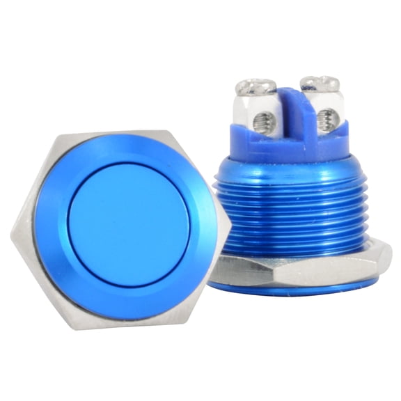 JacobsParts Momentary Pushbutton Starter Switch Circular Metal Blue fits 5/8" (16mm) Diameter Panel Cutout Hole