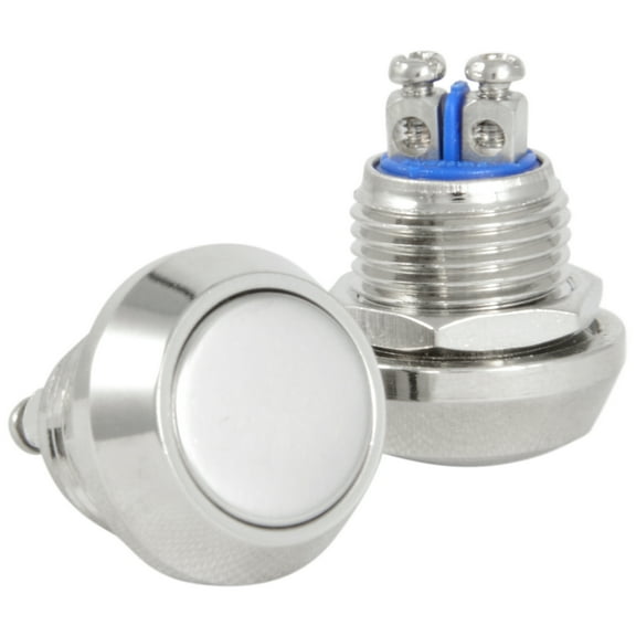 JacobsParts Momentary Pushbutton Starter Switch Circular Metal Silver fits 1/2" (12mm) Diameter Panel Cutout Hole