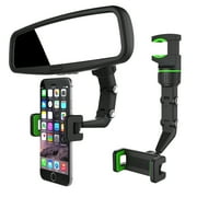 JacobsParts Rearview Mirror Phone Holder for Car, Rotatable and Retractable Phone Holder Mount for iPhone and Samsung - Universally Compatible with All Android Phones