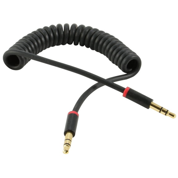 JacobsParts Spring Coiled 3.5mm Stereo Audio Aux Cable, Gold Plated (3 feet)