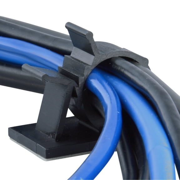 JacobsParts V1 Adhesive Cable Management Clips, 0.85 Inch Adjustable Clamp, Black (25 Pack)