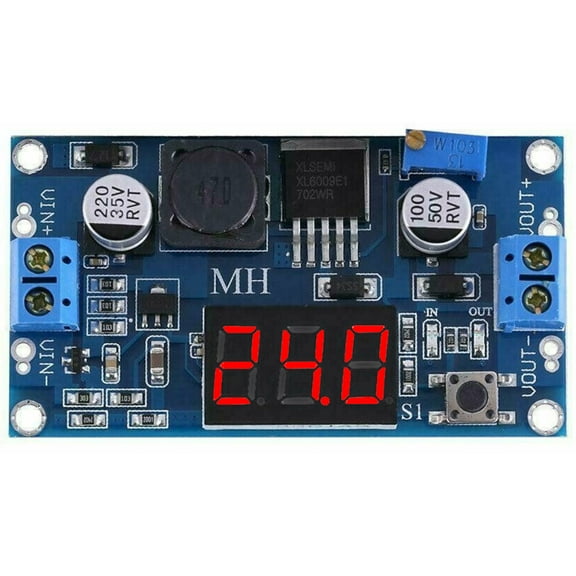 JacobsParts XL6009 LED DC-DC 4.5-32V to 5-35V Voltage Step Up Adjustable Boost Regulator with Voltmeter and Terminals