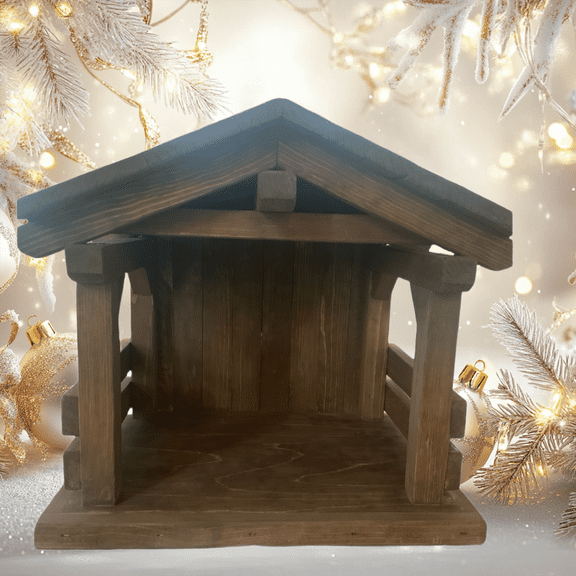 JacobsWoodDesigns Wood Nativity Stable/Creche, Regular Size, Wood