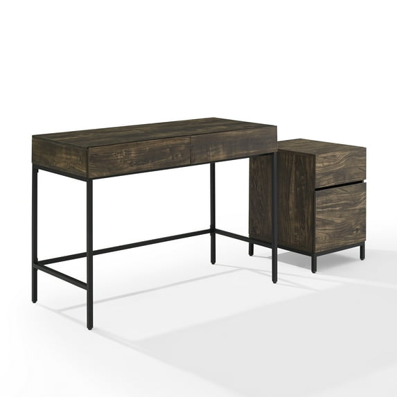 Jacobsen 2Pc File Cabinet And Desk Set Brown Ash/Matte Black - Desk & File Cabinet