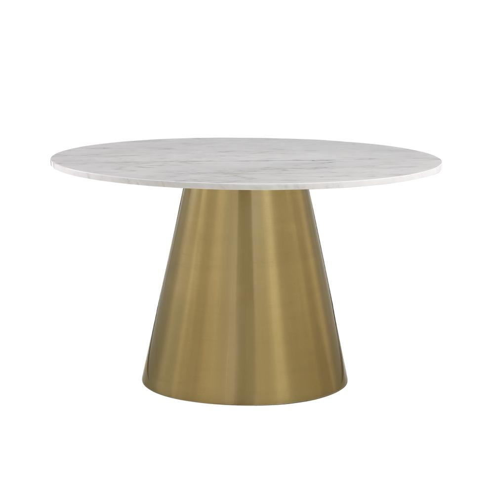 Jacobsen White Marble Round Pedestal Base Dining Table