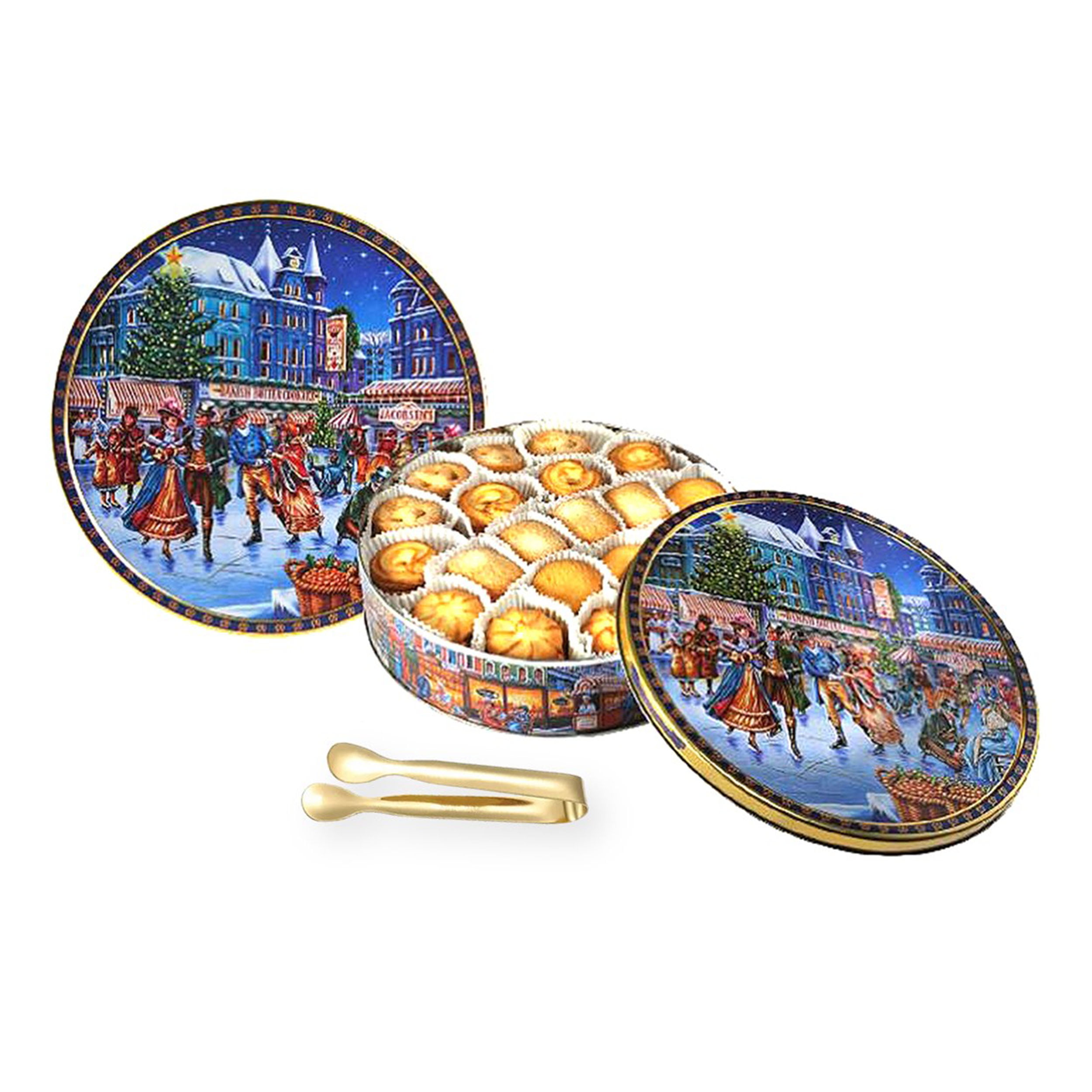 Jacobsens Danish Butter Cookies Skating Rink Gift Tin 24 Oz. (680 g.) with Gold Stainless Steel