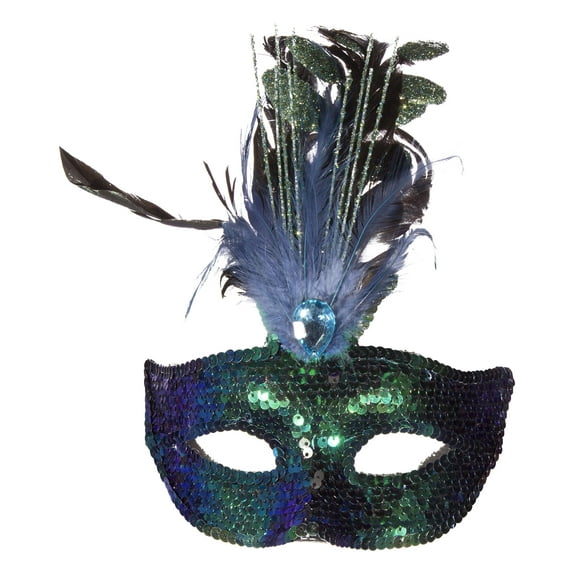 Jacobson Hat Company Costume Accessory - Sequin Covered Carnival Mask w/ Feathers & Faux Gem