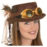 Jacobson Hat Company Deluxe Velvet 4.25 Inch Steampunk Top Hat With Removable Goggles (Brown), One Size