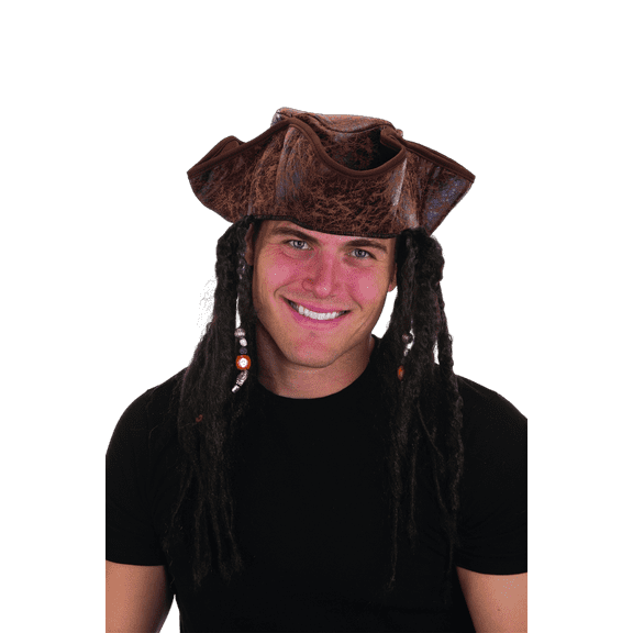 Brown Weathered Pirate Hat with Dread Braids