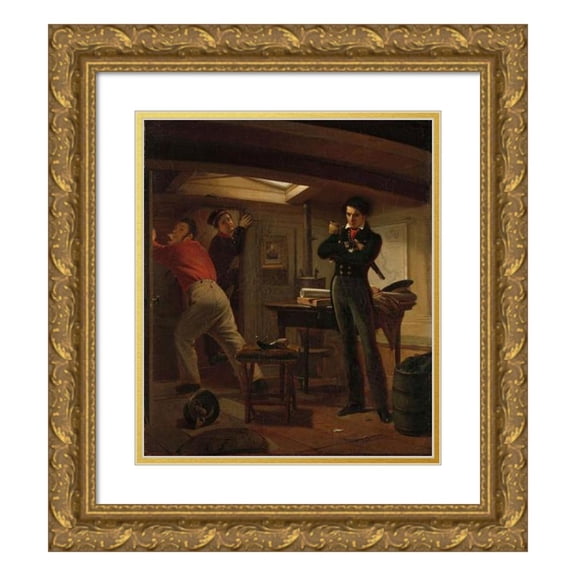 Jacobus Schoemaker Doyer 15x17 Gold Ornate Wood Frame and Double Matted Museum Art Print Titled - Jan Van Speijk Debating Whether to Set Fire to the Gunpowder (1834)