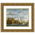 thumbnail image 1 of Jacobus Storck 24x20 Gold Ornate Framed and Double Matted Museum Art Print Titled - Castle on a River in Holland (C. 1660 - C. 1688), 1 of 4