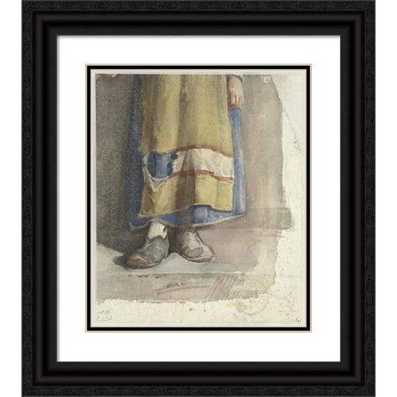 Jacobus van Looy 12x14 Black Ornate Wood Framed Double Matted Museum Art Print Titled: Legs and Feet of Standing Female Figure (1865 - 1930)