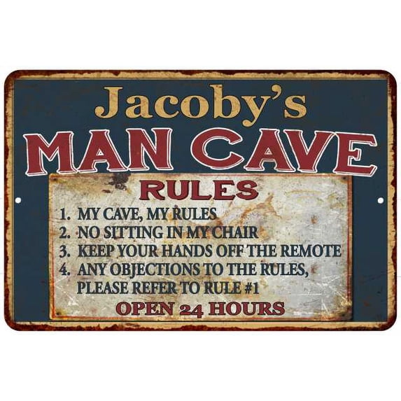 Jacoby's Man Cave Rules Chic Rustic Green Sign Home 8x12 Metal 108120049656