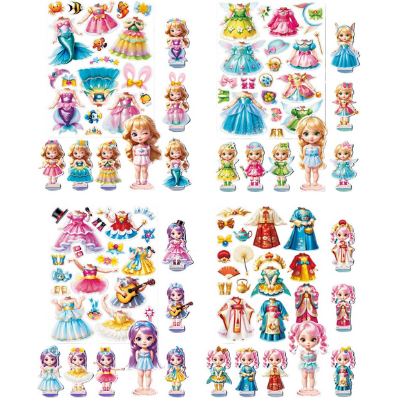 Jacone Magnetic Dress up Dolls - Girls Fun Mix and Match Play Magnetic Paper Dolls with 4 Themed Magnetic Costume Stickers for Creating Imaginative Birthday Gifts