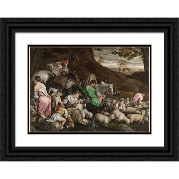 Jacopo Bassano 18x14 Black Ornate Wood Framed Double Matted Museum Art Print Titled - Jacob's Journey