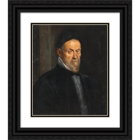 Jacopo Bassano 20x23 Black Ornate Framed Double Matted Museum Art Print Titled: Portait of a Bearded Man, Bust Length