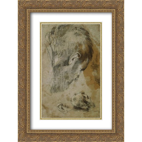 Jacopo Bassano 2x Matted 18x24 Gold Ornate Framed Art Print 'Two Studies of the Head of a Bearded Man'