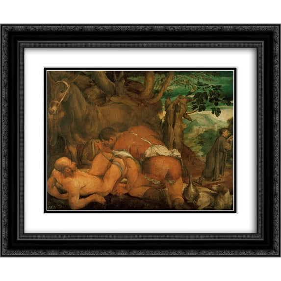 Jacopo Bassano 2x Matted 24x20 Black Ornate Framed Art Print 'The Good Samaritan 1550'
