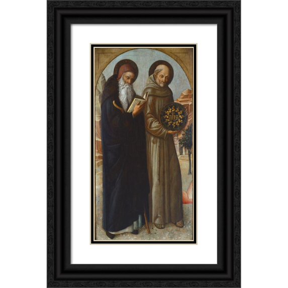 Jacopo Bellini 14x24 Black Ornate Framed Double Matted Museum Art Print Titled: Saint Anthony Abbot and Saint Bernardino of Siena (1459)