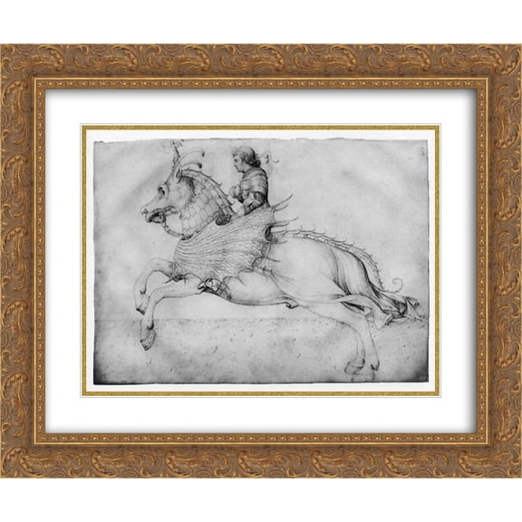 Jacopo Bellini 2x Matted 24x20 Gold Ornate Framed Art Print 'Ross and rider'