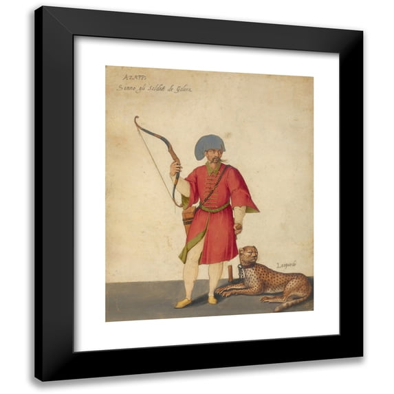 Jacopo Ligozzi 20x24 Black Modern Framed Museum Art Print Titled - An Azappo Archer with a Cheetah (After 1590)