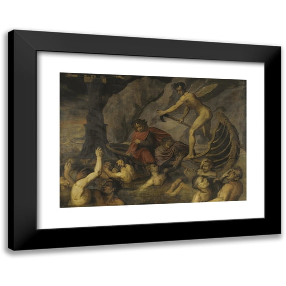 Jacopo Ligozzi 24x18 Black Modern Framed Museum Art Print Titled - Scene from the Divine Comedy 1