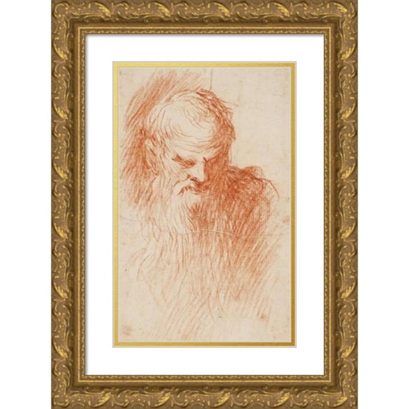 Jacopo Palma il Giovane 13x18 Gold Ornate Wood Frame and Double Matted Museum Art Print Titled - Head of a Bearded Man (1547 - 1627)