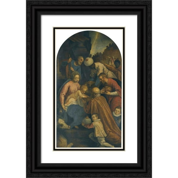 Jacopo Palma il Giovane 15x24 Black Ornate Framed Double Matted Museum Art Print Titled: Adoration of the Magi