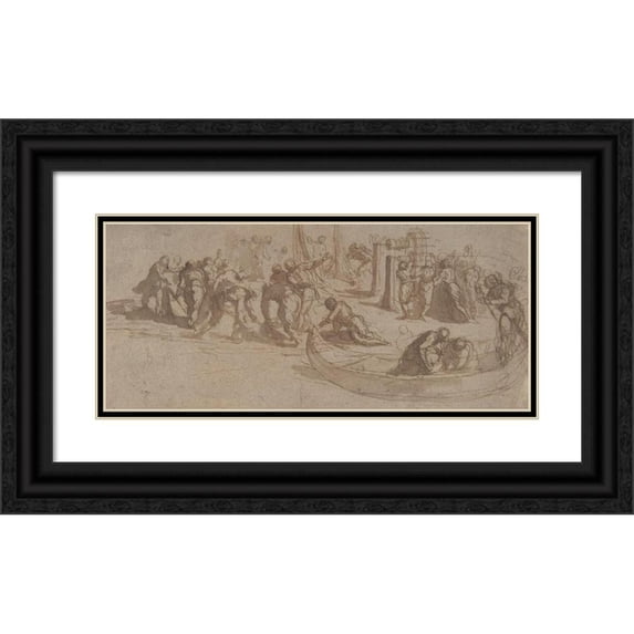 Jacopo Palma il Giovane 18x10 Black Ornate Wood Framed Double Matted Museum Art Print Titled - Various Figure Groups (1548-1628)