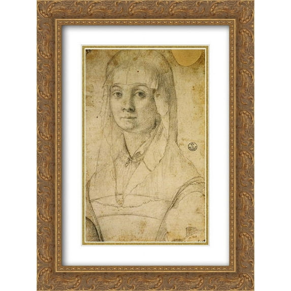 Jacopo Pontormo 2x Matted 18x24 Gold Ornate Framed Art Print 'Study of a Woman, possibly Maria Salviati'