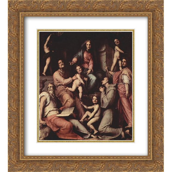 Jacopo Pontormo 2x Matted 20x22 Gold Ornate Framed Art Print 'Madonna, angels and saints'