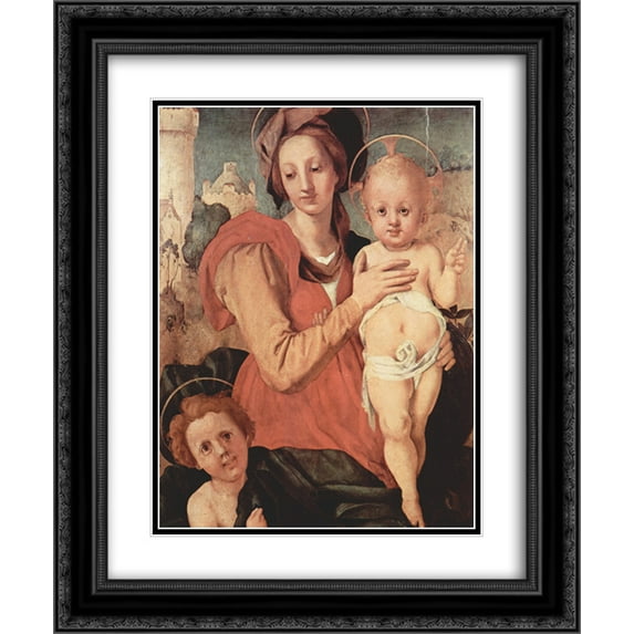 Jacopo Pontormo 2x Matted 20x24 Black Ornate Framed Art Print 'Madonna and Child with the Young Saint John'