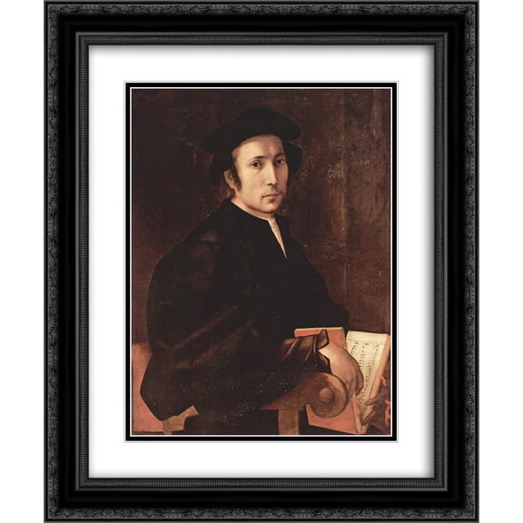Jacopo Pontormo 2x Matted 20x24 Black Ornate Framed Art Print 'Portrait of a Musician'