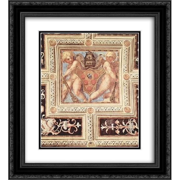 Jacopo Pontormo 2x Matted 20x24 Black Ornate Framed Art Print 'Scene with cherubs on papal coat of arms'