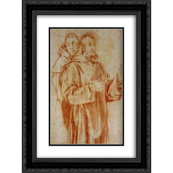 Jacopo Pontormo 2x Matted 20x24 Black Ornate Framed Art Print 'Study of Two Carthusian Monks'
