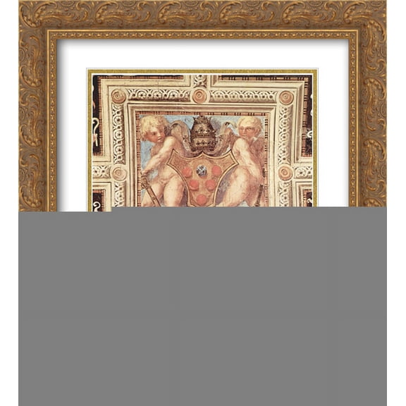 Jacopo Pontormo 2x Matted 20x24 Gold Ornate Framed Art Print 'Scene with cherubs on papal coat of arms'