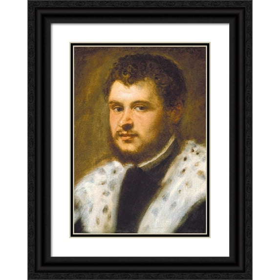 Jacopo Tintoretto 11x14 Black Ornate Wood Framed Double Matted Museum Art Print Titled: Young Man with a Beard (ca. 1555)