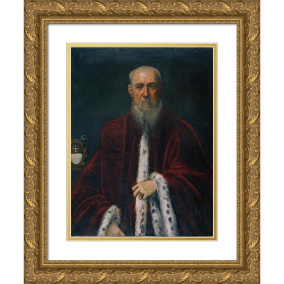 Jacopo Tintoretto 12x14 Gold Ornate Wood Frame and Double Matted Museum Art Print Titled - Portrait of the Procurator Alessandro Gritti (From 1581 Until 1582)