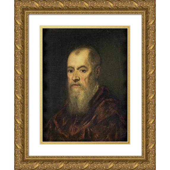 Jacopo Tintoretto 19x24 Gold Ornate Framed and Double Matted Museum Art Print Titled - Portrait of a Man with a Red Cloak (1555 - 1580)