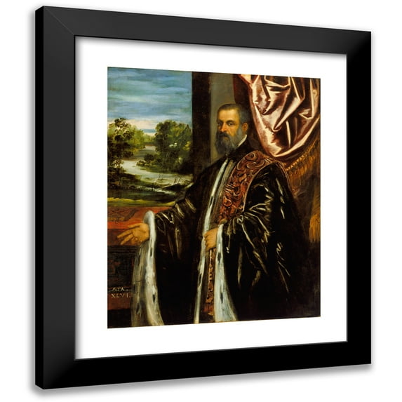 Jacopo Tintoretto 20x24 Black Modern Framed Museum Art Print Titled - Portrait of Marino Grimani (1578)